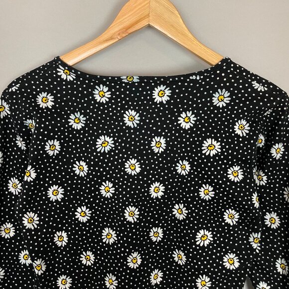 Vintage 90s Daisy T-Shirt Petite Small‎ Black Retro Twee Floral Knit 100% Cotton - Picture 6 of 11